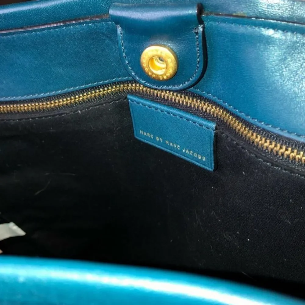 MARC JACOBS ‘Luna’ Teal Leather Top Handle Crossbody Tote Gold Hardware NWOT
